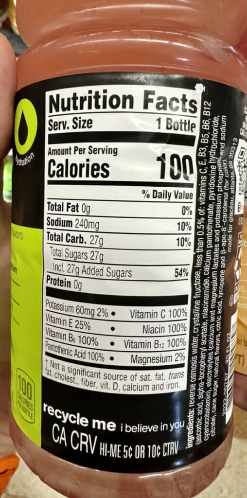 vitamin water ingredients calories sugar