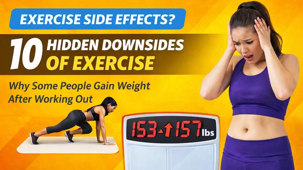 Woman looking shocked at a scale after exercise, illustrating unexpected weight gain from working out.