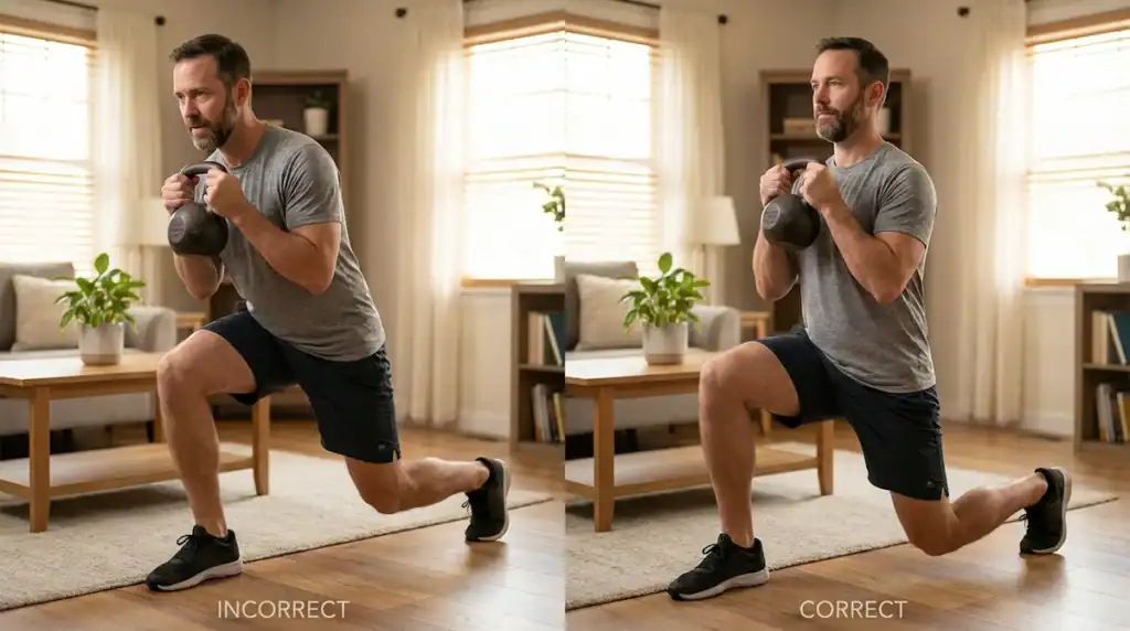 Comparison of forward lunge with knee past toes versus reverse lunge with upright posture and better knee alignment