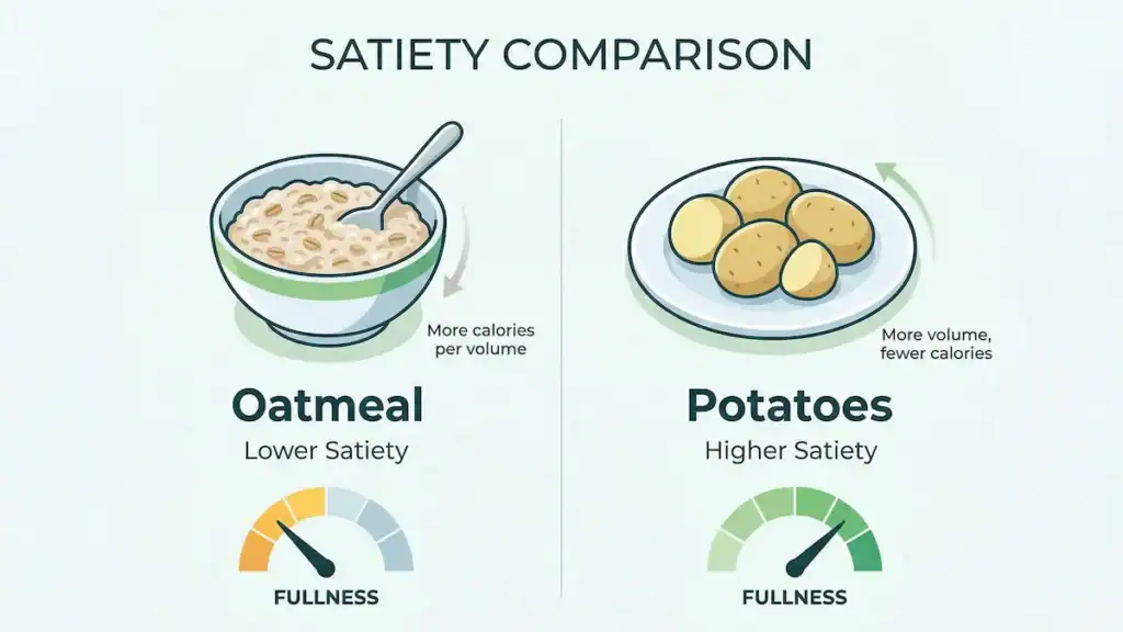 comparison showing potatoes are more filling than oatmeal based on satiety index