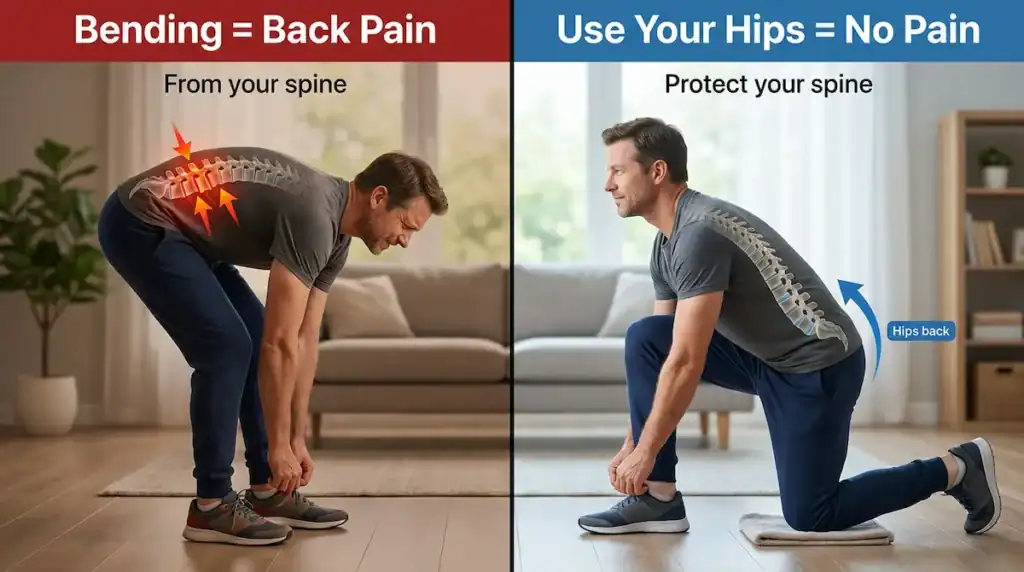 Comparison of bending from the lower back versus using a hip hinge to pick something up safely