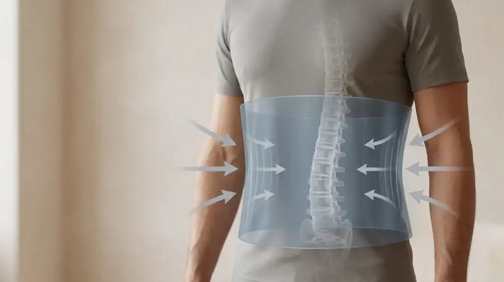 Illustration of core muscles stabilizing the spine like a protective support around the torso