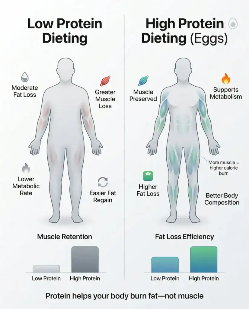 Muscle loss vs muscle retention during weight loss with low vs high protein