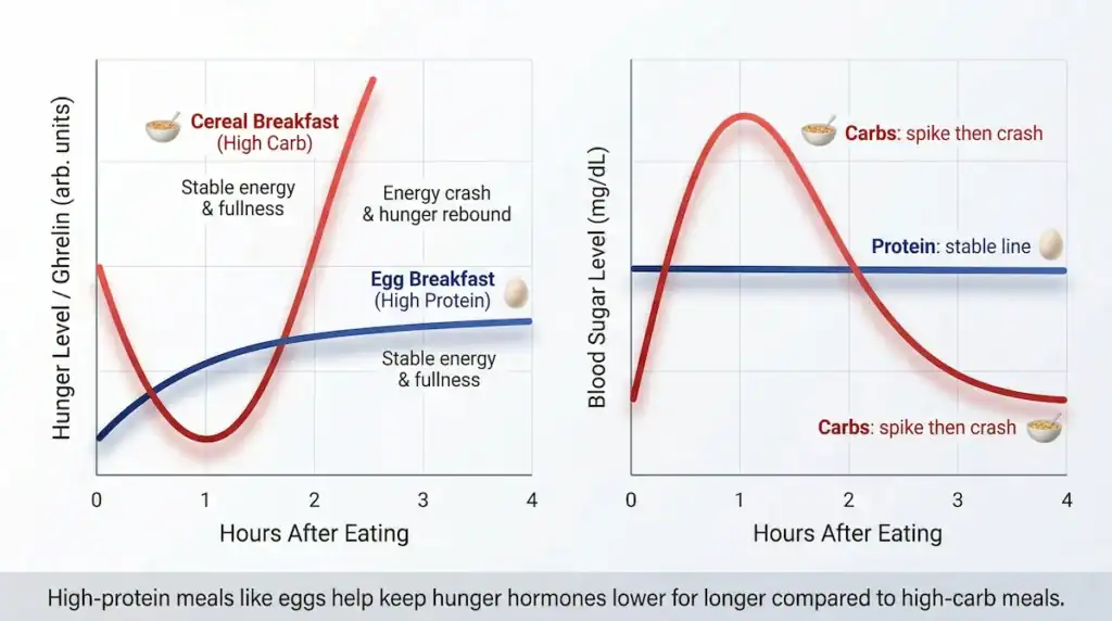 Protein vs carbs effect on hunger and blood sugar over time
