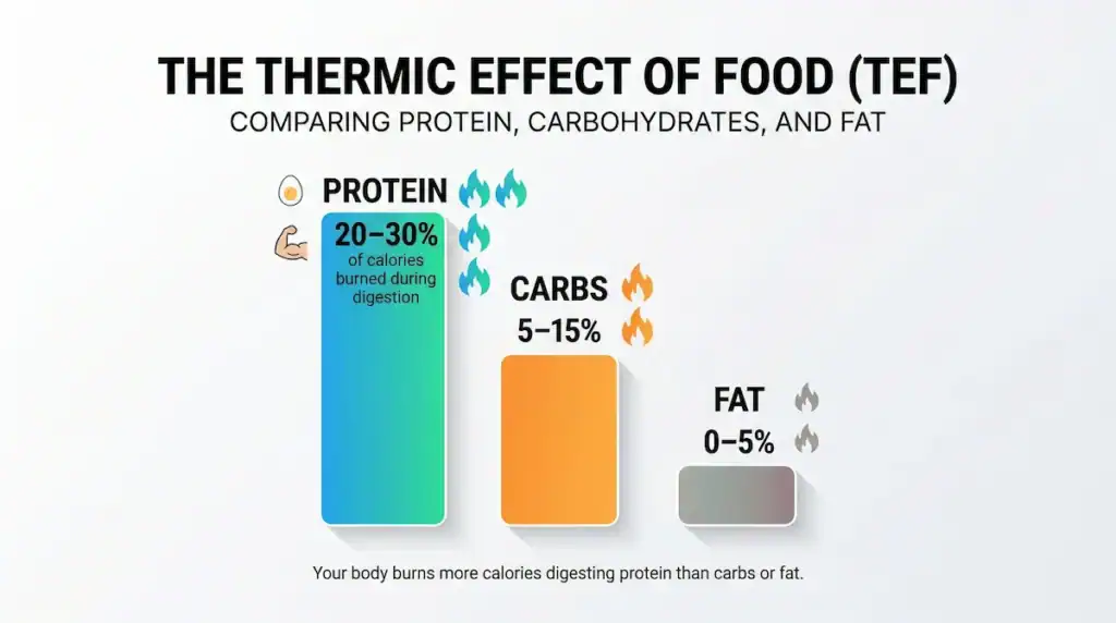 Thermic effect of protein compared to carbs and fat calories burned during digestion