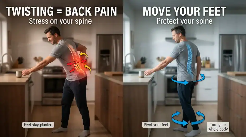 Comparison of twisting the spine versus turning the whole body to prevent lower back strain