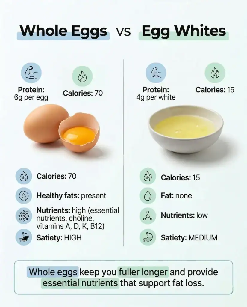 Whole eggs vs egg whites comparison for weight loss and nutrition